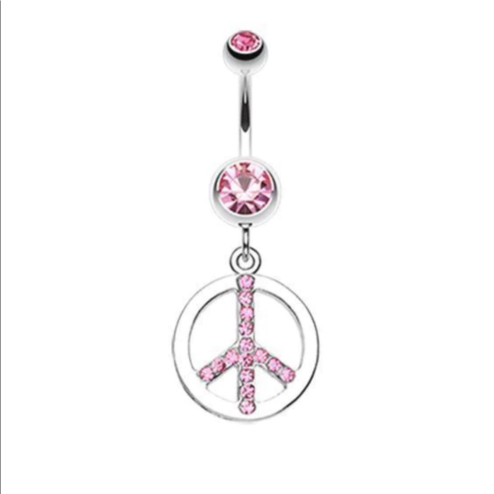 Pink peace sign belly ring